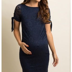 PinkBlush Lace Sleeve Tie Fitted Maternity Dress